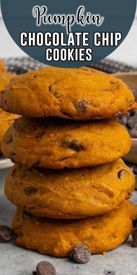 Try these soft and delicious Pumpkin Chocolate Chip Cookies, perfect for fall! Packed with warm pumpkin flavor and sweet chocolate chips, they’re a must-bake dessert for holiday gatherings or cozy days at home. Pumpkin Chocolate Chip Cookies Easy, Soft Pumpkin Chocolate Chip Cookies, Pumpkin Baking, Soft Sugar Cookie, Pumpkin Chip, Soft Sugar Cookie Recipe, Soft Pumpkin Cookies, Breakfast Dessert Recipes, Strawberry Cheesecake Bites