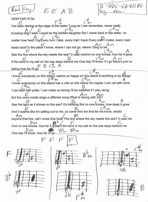 How Far I'll Go (Moana) Guitar Chord Chart in E & F Major (REAL KEY) How Far Ill Go, Ukulele Music, Guitar Lessons Songs, Guitar Chords And Lyrics, Guitar Chord Chart, Easy Guitar, Guitar Songs, Guitar Chords, Guitar Lessons