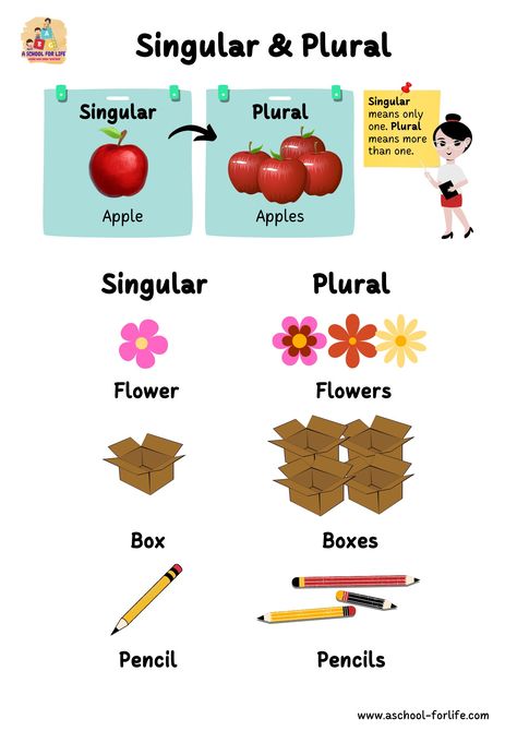 Singular and Plural Singular Plural Chart, Singular And Plural Worksheet, Singular Plural Worksheets, Singular To Plural, Teacher Rp, Plural E Singular, Nouns For Kids, Plural Rules, Singular And Plural Words