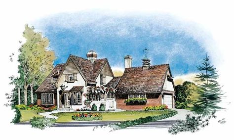 French Country House Plan with 1898 Square Feet and 4 Bedrooms from Dream Home Source | House Plan Code DHSW53787 English Cottage House Plans, Cottage Tudor, Antique Houses, Sims Floor Plans, French Country Homes, Decoraciones Ramadan, House Plans With Pictures, Dream Home Plans, Sims House Ideas