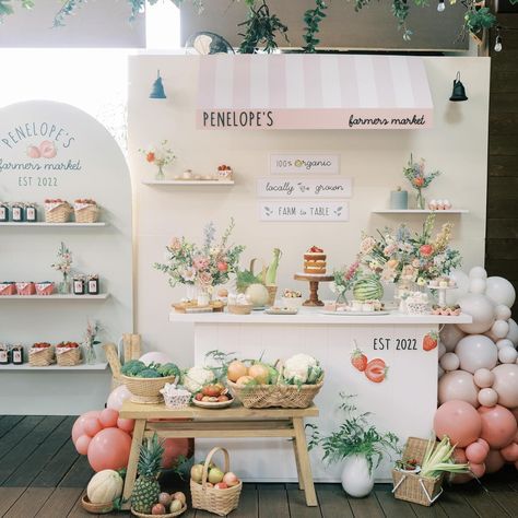 Happy 1st Birthday Penelope! Farmers market themes take a lot of work to execute but they always turn out so so cute!!! . . . Photo… | Instagram Farmers Market Birthday Party 1st, Bakery Themed Party, Market Theme Party, Garden 1st Birthday Party, Farmers Market Birthday, First Birthday Backdrop, Farmers Market Birthday Party, Bakery Theme, Farmers Market Party