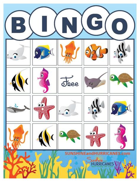 Hosting a kid's birthday party or any ocean themed event? This adorable FREE printable Under The Sea Bingo Game is beautiful and a great game for children! Use for VBS, the classroom, a pirate, mermaid, or ocean themed event! Finding Dory Games - Printable BINGO Finding Dory Birthday Party, Mermaid Party Games, Dory Birthday Party, Finding Dory Birthday, Dory Birthday, Dolphin Party, Dory Party, Nemo Party, Nemo Birthday