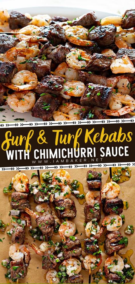 Shrimp Grilled, Steak Kebabs, Steak Kabobs, Kebabs On The Grill, Steak And Shrimp, Best Dinner, Grilled Dinner, Kabob Recipes, Surf And Turf