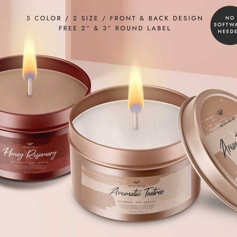 "NEW! Tin candle label for your soy candle product. Easy to edit online using CORJL. Available at shop!" Sticker Template Printable, Printable Packaging, Box Seal Sticker, Body Butter Labels, Diy Candle Labels, Product Label Design, Candle Label Template, Corporate Holiday Gifts, Candle Label