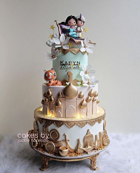 Aladdin Wedding Cake, Jasmine Princess Party Ideas, Aladdin Cake Ideas, Jasmine Birthday Cake, Princess Jasmine Cake, Aladdin Wedding, Jasmine Cake, Jasmine And Aladdin, Aladdin Cake