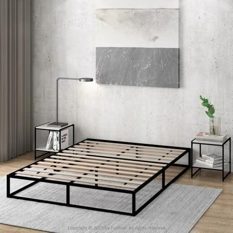 Full Metal Bed Frame, Queen Metal Bed, Simple Bed Frame, Steel Bed Frame, Black Bed Frame, Iron Bed Frame, Bed Frame Design, Steel Bed, Diy Bed Frame