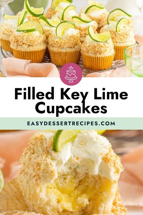 Light, fluffy and packed with key lime flavor! These Key lime cupcakes are crowned with a tangy buttercream and have a delicious vanilla filling - so good! Key Lime Pie Cupcakes, Fall Desserts Thanksgiving, Key Lime Filling, Key Lime Cupcakes, Lime Cupcakes, Pie Cupcakes, Vanilla Filling, Lime Cake, Key Lime Juice