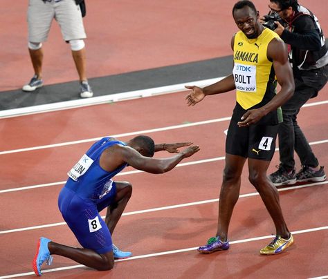 Jason Gatlin did acknowledge Bolt's career achievements and bowed down to the legend after beating him in the final Justin Gatlin, Mo Farah, Usain Bolt, Left Out, 100m, World Championship, Track And Field, First Time, In This Moment