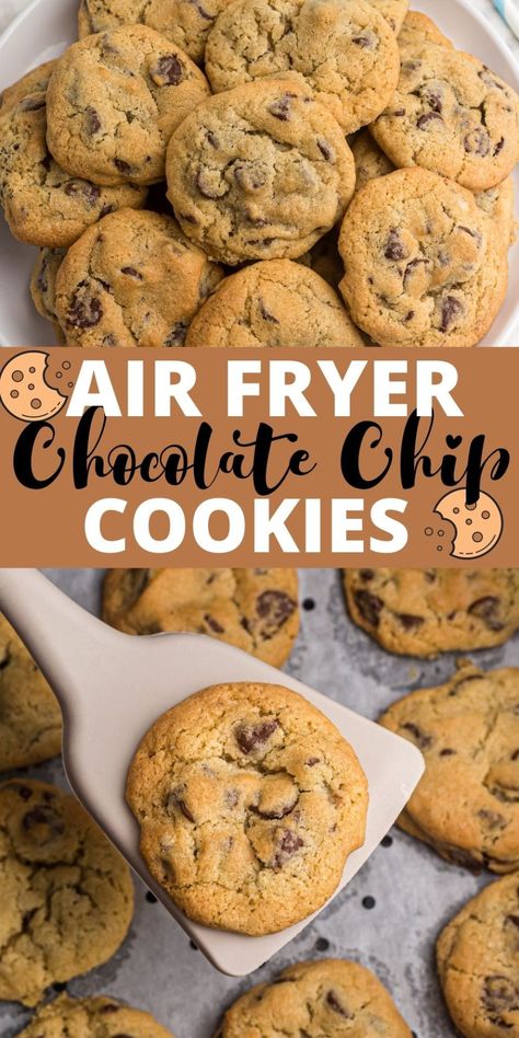 Air fryer chocolate chip cookies are a delicious way to make cookies. Buttery warm cookies are ready in just a few minutes in the air fryer. Air Fry Chocolate Chip Cookies, Air Fryer Chocolate Chip Cookies, Air Fryer Recipes Dessert, Chewy Cookies, Air Fryer Oven Recipes, Make Cookies, Lost 100 Pounds, Dessert Chocolate, Air Fryer Dinner Recipes