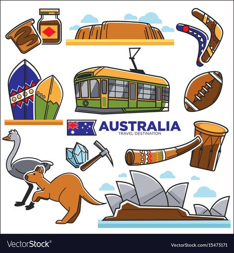 Australia Symbols, Doodle Travel, Australia Fun Facts, Australia Illustration, Australia Drawing, Australian Culture, Kids Party Crafts, Happy Australia Day, Food Cartoon