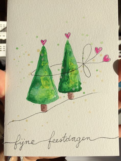 Christmas Aquarell, Funny Christmas Cards Diy, Blue Christmas Cards, Hand Painted Christmas Cards, Cards Hand Painted, Diy Watercolor Cards, Watercolor Christmas Cards Diy, Painted Christmas Cards, Paper Christmas Decorations