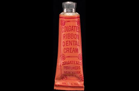 1896: Colgate dental cream Vintage Toothpaste, Toothpaste Packaging, Colgate Toothpaste, Vintage Packaging, Dental Hygiene, Yorkie, Old Photos, Dish Soap Bottle, Cleaning Supplies