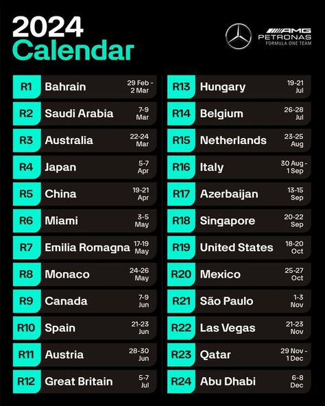 F1 Hamilton, F1 Calendar, Race Calendar, Petronas F1, Mercedes F1, Amg Petronas, Calendar 2024, Indy Cars, Mercedes Amg