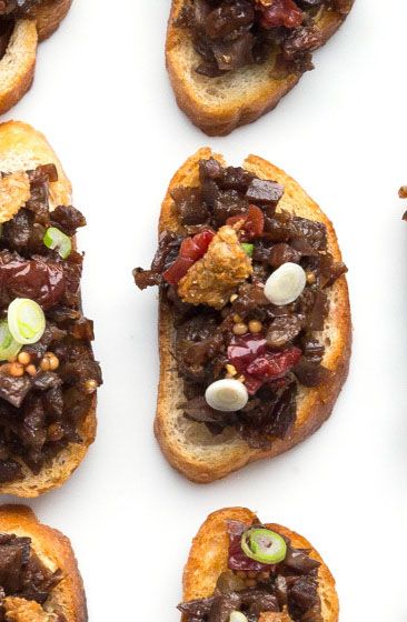 This crostini recipe is elegant and perfect for dinner parties. Hello, duck confit with crispy duck "cracklins'"… Best Duck Recipe, Crackling Recipe, Signature Recipes, Pickled Cherries, Duck Confit, Style Types, Duck Recipes, Cherry Recipes, Game Food