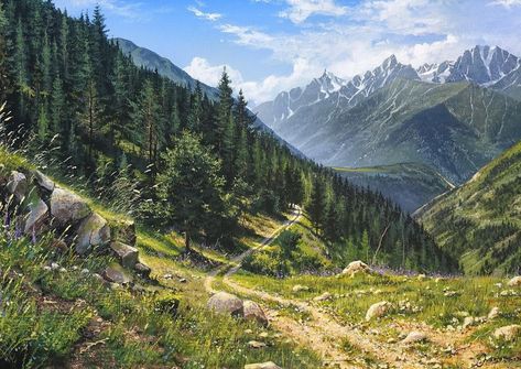 Landscape Diagram, Mountain Path, Photo Realism, Oregon Landscape, Mountain Landscape Photography, Mountain Pictures, Dream Painting, Lost In The Woods, Artist Photo