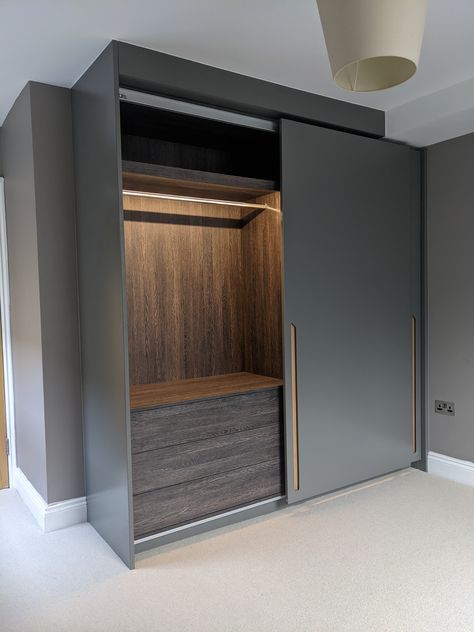 Sliding Wardrobe Internal Design, Wardrobe Internal Design, Sliding Wardrobe Design, Sliding Cupboard, Sliding Door Wardrobe Designs, Grey Wardrobe, Bedroom Color Combination, Wardrobe Door Designs, Luxury Wardrobe