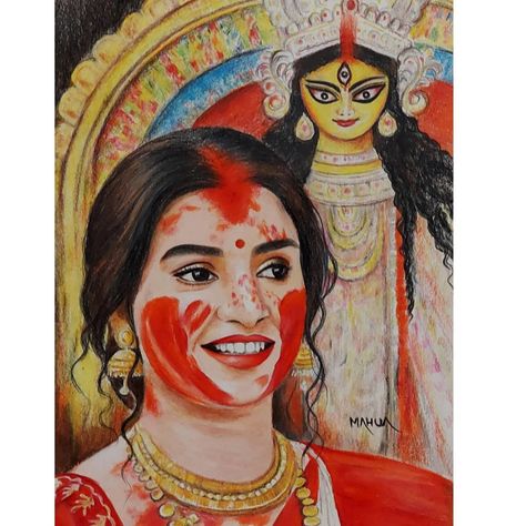 Vijaya Dashami, Watercolor Portrait Tutorial, Elephant Painting Canvas, Buddhist Art Drawing, Drawing Scenery, Bengali Art, Durga Painting, Pencil Sketch Images, Art Photography Portrait