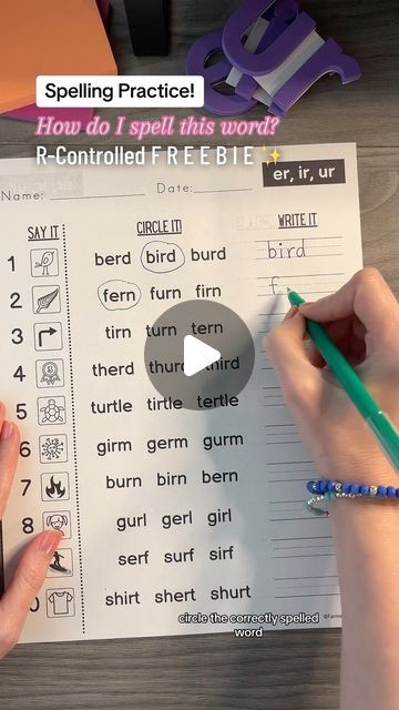 Spelling Tips, Er Ir Ur, Teaching Spelling, Spelling Test, Spelling Practice, Spelling Patterns, School Things, Uh Oh, Kids Reading