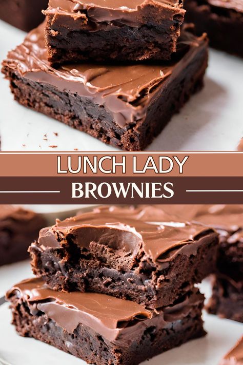 Lunch Lady Brownies Recipe, Creamy Chocolate Frosting, Lunch Lady Brownies, Best Lunch Recipes, Baked Dinner, Lunch Lady, Brownie Ingredients, Homemade Brownies, Chocolate Delight