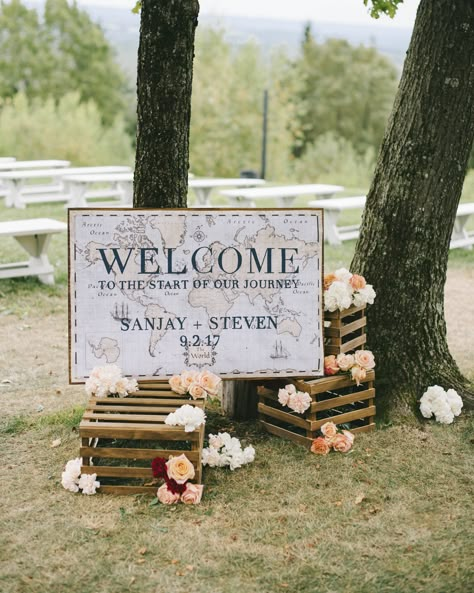 Adventure Wedding Theme, Wedding Welcome Signage, Travel Wedding Invitations, Vintage Travel Wedding, Welcome Signage, Summer Camp Wedding, Outdoor Wedding Photography, Outdoor Wedding Inspiration, Travel Theme Wedding