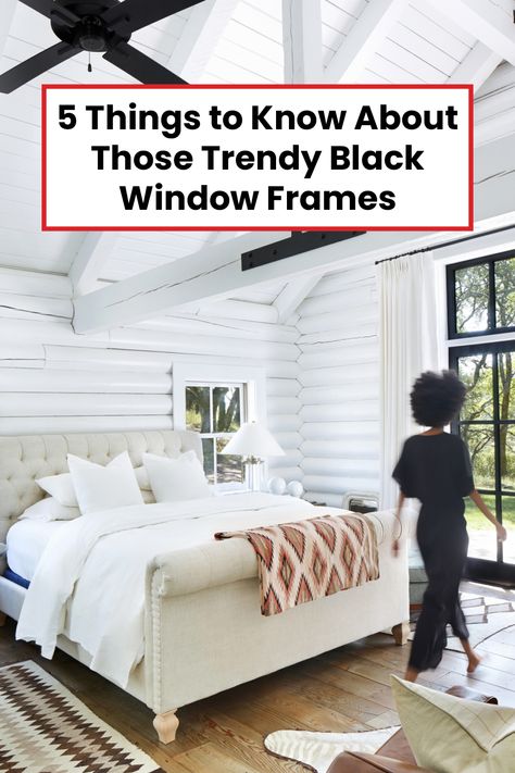 Have you noticed black-framed windows popping up on your social feeds or in new-build homes in your neighborhood? If so, we’re not surprised. #blackwindows are trending. “We’re seeing a major shift in demand,” says Lizette Sinhart, a Realtor in Westchester, New York. “Almost all new-construction homes are gravitating toward black-framed windows and phasing out the white. ” But is this a flash-in-the-pan fad or a lasting look? Here’s what you need to know about black window frames. Black Window Frames With Curtains, Black Window Frames Interior, Interior Black Windows, Houses With Black Windows, Industrial Warehouse Design, Black Framed Windows, Black Windows Exterior, Renovation Hacks, Vintage Eclectic Home