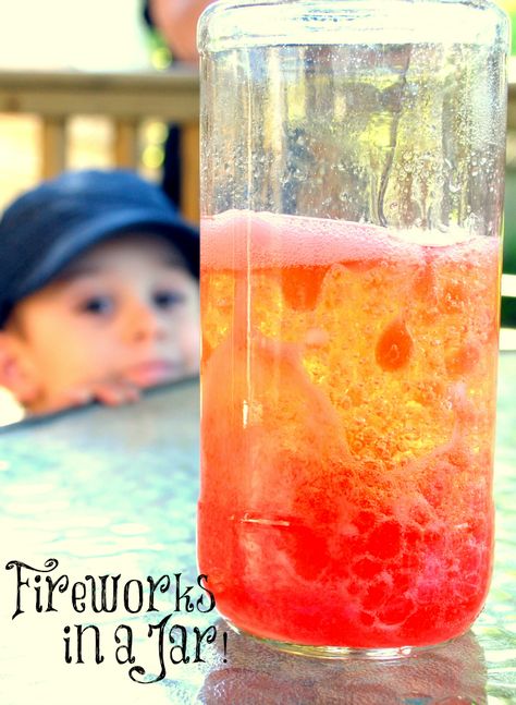 This fun chemistry activity for kids is a colourful, bubbly, streaming reaction that reminds me of mini explosions and so I've named it Fireworks in a Jar! Perfect for Canada Day, Victoria Day the Queen's Birthday or Memorial Day! {One Time Through} Fireworks In A Jar, Fun Chemistry, How To Make Fireworks, Canada Day Crafts, Science Diy, Chemistry Activities, Fire Crafts, Victoria Day, Science Day