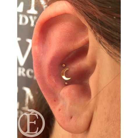 Stephanie Devotchka 👽 on Instagram: “Rose Gold vibes. Triple Conch Piercing with 14kt Rose Gold Domes and 18kt Rose Gold Crescent Moon. ✨🌙 . . . . . . . . . . #envybodypiercing…” Triple Conch Piercing, Ear Curation, Piercing Inspo, Gold Crescent Moon, Piercing Ideas, Conch Piercing, Body Mods, Conch, Piercing Jewelry