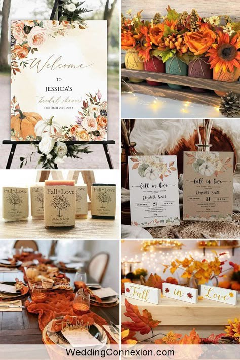 Autumn is beautifully romantic and a Fall in Love bridal shower theme will capitalize on this lovely vibe. An autumnal bridal shower theme is the perfect opportunity to draw inspiration from nature with an earthy color palette. View awesome decorations to infuse a seasonal flair into your fall in love bridal shower at WeddingConnexion.com Fall In Love Shower Ideas, Fall Theme Bridal Shower Decorations, Fall Bridal Shower Activities, Falling In Love Bridal Shower Ideas, Fall Into Love Bridal Shower Theme, Fall Bridal Shower Table Decor, Fall In Love Bridal Shower Decor, Autumn Bachelorette Party, Fall In Love Bridal Shower Ideas Decor