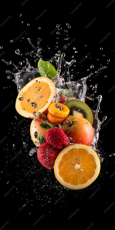 Premium Photo | A fruit salad with a splash of water. Tropical Fruit Photography, Full Hd Wallpaper Download, Fruit Splash, Splash Of Water, Fruit Picture, Fruit Wallpaper, Water Splash, Fruit Photography, Fruit Water