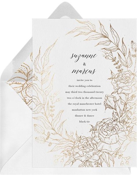 Wedding Thank You Messages, Gold Weddings, Botanical Wreath, Foil Pressed Wedding Invitations, Elegant Weddings, Whimsical Style, Digital Wedding Invitations, Create Invitations, Romantic Design