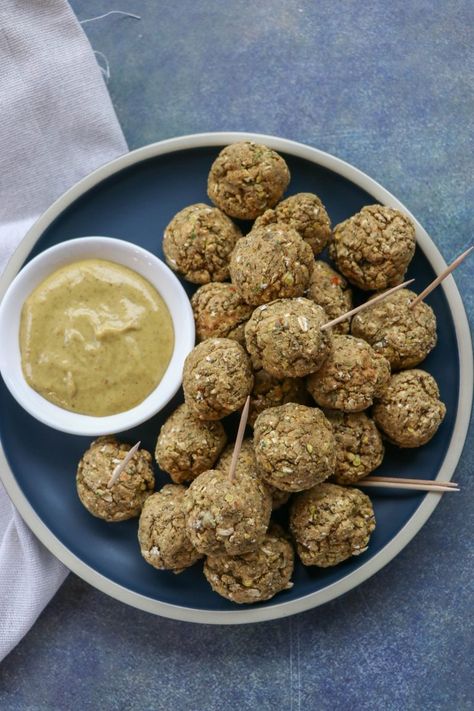 Cheesy Sausage Balls, Lentil Sausage, Aip Dinner, Vegan Appetizer, Mustard Dipping Sauce, Sausage Balls, Vegan Sides, Savory Appetizer, Twice Baked Potatoes