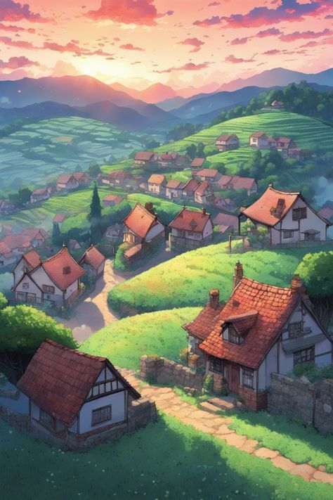 A Quaint Village Check more at https://paintlyx.com/a-quaint-village/ Village Concept Art, Village Layout, Environments Art, Fairytale Village, Colorful Village, Village Drawing, Painting Mood, Village Photo, Fantasy Village