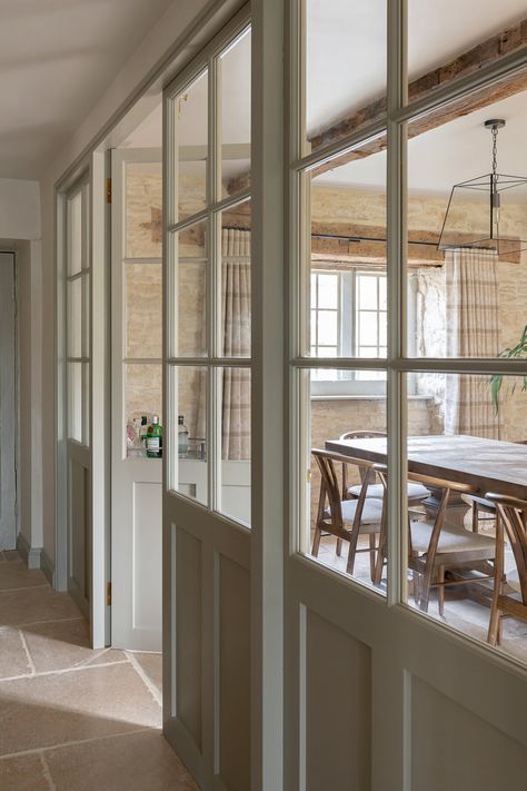 Cotswold Cottage, Glass Partition Wall, Internal Glass Doors, Modern Country Style, Glass Room, Cottage Interior, Interior Windows, Country Interior, Glass Partition