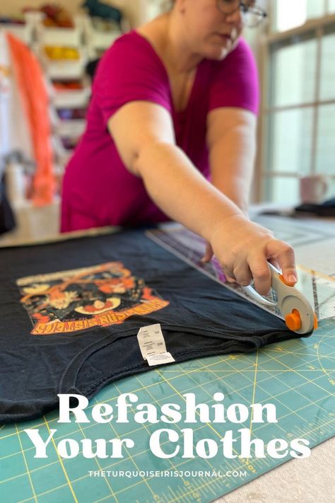 Learn how to upcycle clothes you already own to create totally new styles. Upcycle Tshirt Ideas, Tshirt Upcycle Diy, Reworked Clothes Diy Ideas, Reworked Clothes Diy, Diy Shirt Ideas, How To Upcycle Clothes, T Shirt Reconstruction, T Shirt Remake, Upcycled Tshirt