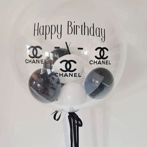 Chanel Balloons, Chanel Birthday Theme, Happy Birthday Sparkle, Victoria Secret Cake, Coco Chanel Birthday, Adult Tea Party, Chanel Birthday Party, Chanel Birthday, Chanel Party