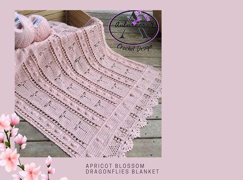 Apricot Blossom Dragonflies Blanket — Auburncraft Crochet Design-patterns-free-paid Simple Crochet Baby Blanket, Apricot Blossom, Crochet Baby Blanket Free Pattern, Yarn Bee, Crochet Blanket Pattern, Crochet Design Pattern, Unique Crochet, Blanket Designs, Filet Crochet