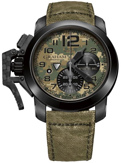 Graham Watch Chronofighter Black Arrow Digicamo #add-content #bezel-fixed #bracelet-strap-synthetic #brand-graham #case-material-black-pvd #case-width-47mm #chronograph-yes #date-yes #delivery-timescale-call-us #dial-colour-green #gender-mens #luxury #movement-automatic #new-product-yes #official-stockist-for-graham-watches #packaging-graham-watch-packaging #style-dress #subcat-chronofighter-black-arrow #supplier-model-no-2ccau-g05a-green-canvas #warranty-graham-official-2-year-guarantee #wa... Graham Watch, Green Laser Pointer, Green Zone, Rolex Usa, Army Gifts, Green Laser, Luxury Timepieces, Military Watches, Stylish Watches