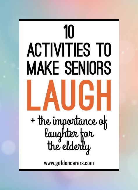 Laughing doesn't just lighten your load mentally, it actually induces physical changes in your body.  Laughter has been clinically proven to strengthen your immune system, activate and relieve your stress response and stimulate many organs. Assisted Living Activities, Senior Citizen Activities, Memory Care Activities, Senior Living Activities, Therapeutic Recreation, Nursing Home Activities, Alzheimers Activities, Long Term Care Facilities, Recreation Therapy