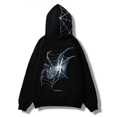 Gothic Hoodies, Rhinestone Spider, Spider Logo, Ropa Upcycling, Rhinestone Hoodie, Hoodie Aesthetic, Outfits Y2k, Purple Rhinestone, Swaggy Outfits