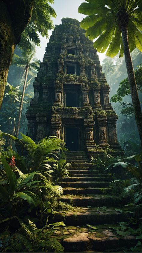 Mexico Jungle, Aztec Architecture, Aztec Empire, Dreamy Aesthetic, Temple Art, Level Design, Ancient India, Background Art, Historic Places