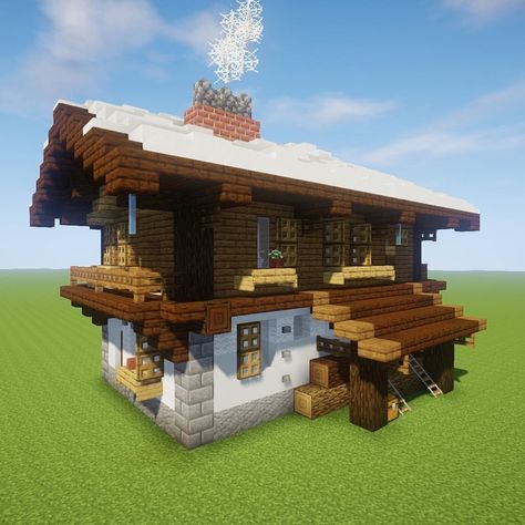 Minecraft Ski Lodge, Minecraft Ski Resort, Minecraft Winter Cabin Tutorial, Minecraft Snowy Cabin, Minecraft Winter Cabin, Minecraft Woodcutter House, Build Minecraft, Minecraft Decorations, Minecraft House Designs