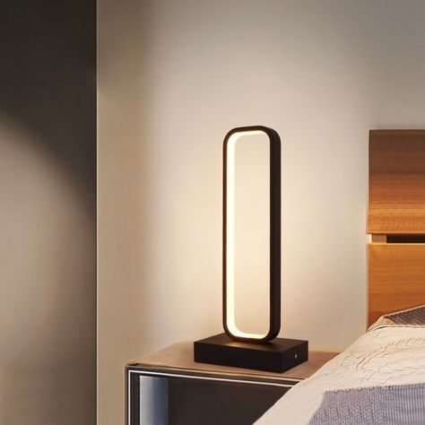 Black Rounded-Edge Rectangle Nightstand Lamp Simplicity Metal LED Table Light for Bedside Table Lamps Bed Side Lamps, Nightstand Lights, Modern Contemporary Home Decor, Led Bedside Table, Minimalist Lamp, Smart Table, Bedroom Table, Nightstand Lamp, Light Eyes