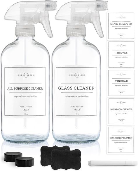 My favorite glass cleaning bottles for our homemade cleaners! Vinegar Glass Cleaner, Amber Spray Bottle, Hair Spray Bottle, Plants In Bottles, Plastic Spray Bottle, Amber Bottles, Waterproof Labels, Amber Glass Bottles, Cleaning Spray