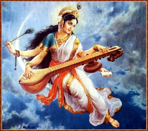 Sharada Devi, Saraswati Picture, Saraswati Painting, Goddess Saraswati, Saraswati Devi, Rajasthani Art, Saraswati Goddess, Kali Goddess, Hinduism Art