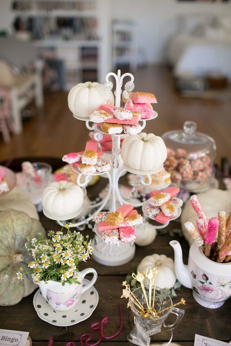 Fall Tea Party Birthday Ideas, Fall Tea Party Table Settings, Fall Bridal Tea Party, Fall High Tea Party, October Tea Party, Fall Tea Party Centerpieces, Fall Tea Party Ideas Decorations, Pumpkin Tea Party, Fall Tea Party Baby Shower Ideas