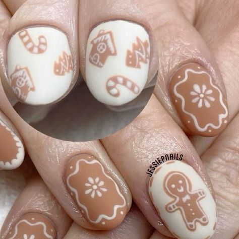 Jessie.P ✌🏻🍓 on Instagram: "11 days before Christmas 🎄 We got Gingerbread 🫚🍞🏠 ✨All hand painted ✨ . . . . Inspo @basecoatstories Products Used: @luminary_nail_systems Clarity @from_the_nail_korea Fgel 89, 116 @luxapolish Velveteen Matte @narinanails Detail Brush . . . . #christmasnails #cutechristmasnails #gingerbreadman #gingerbreadnails #winternails #mattenails #christmasmattenails #holidaynails #handpaintednailart #newnails #japanesenailart #nailsmagazine #showscratch #gelnails #naturalnails #jessiepnailart #jessiepnails #cutenails #prettynails #💅🏻 #ネイル #可愛いネイル #luminarynailsystems #luminarynails" Luminary Christmas Nails, Ginger Bread Nail Designs, Gingerbread Nails, Nail Korea, Cute Christmas Nails, Japanese Nail Art, Days Before Christmas, Painted Nail Art, Cute Gel Nails