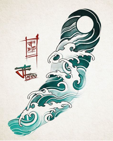 Yakuza Style Tattoo, Japanese Water Tattoo, Japanese Wave Tattoos, Wave Tattoo Design, Tattoo Japanese Style, Yakuza Tattoo, Tattoo Japanese, Japan Tattoo Design, Wave Tattoo