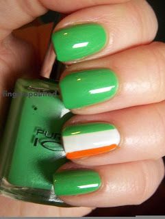 Fingerspainted: Green Week- Irish Flags:-) St Patrick Day Nails Acrylic, One Direction Nails, Irish Nails, Flag Nails, St Patricks Day Nails, Country Nails, Green Nail Art, Irish Flag, Easy Nail Art