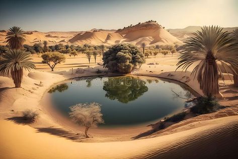 Oasis in the desert. Neural network AI generated royalty free stock images Desert Oasis Landscape, Oasis In Desert, Oasis Illustration, Futuristic Earth, Desert Temple, Oasis In The Desert, Cupcake Illustration, Second Brain, Desert Environment