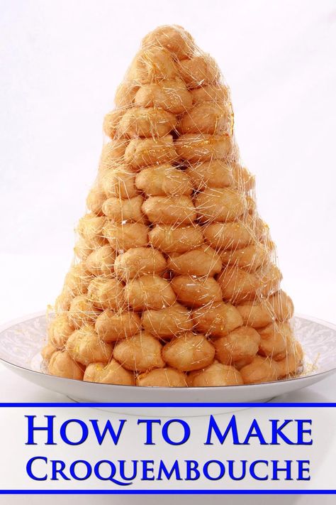 How to Make Croquembouche [French Cream Puff Tower Recipe] - Celebration Generation Chocolate Cream Puffs Recipe, Cream Puff With Craquelin, Cream Puff Filling Recipe, Cream Puff Tree, French Cream Puffs, Cream Puff Tower, Croquembouche Recipe, Cream Puff Dough, Choux Cream Puff